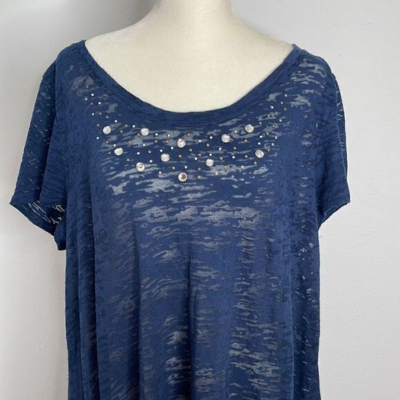 French Laundry semi sheer shirt sleeve shirt.  Bling embellishments. Size L. - Picture 1 of 7